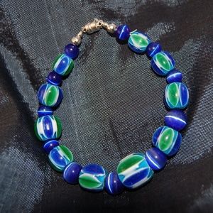 Miliefiori and fiber optic bead bracelet